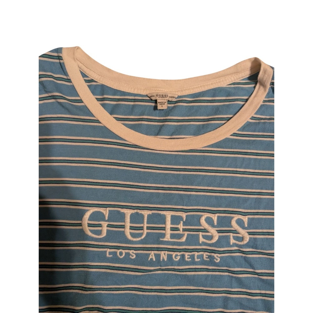 Guess Los Angeles Short sleeve T Shirt Striped Blue White Size Large - Picture 3 of 3